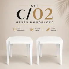 Kit com 2 Mesas Monobloco Plástica Reforçada Ideal para Casa e Jardim
