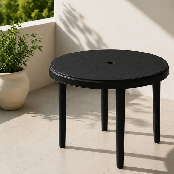 Mesa Redonda Desmontável Plastico Resistente Preta Jardim Cozinha