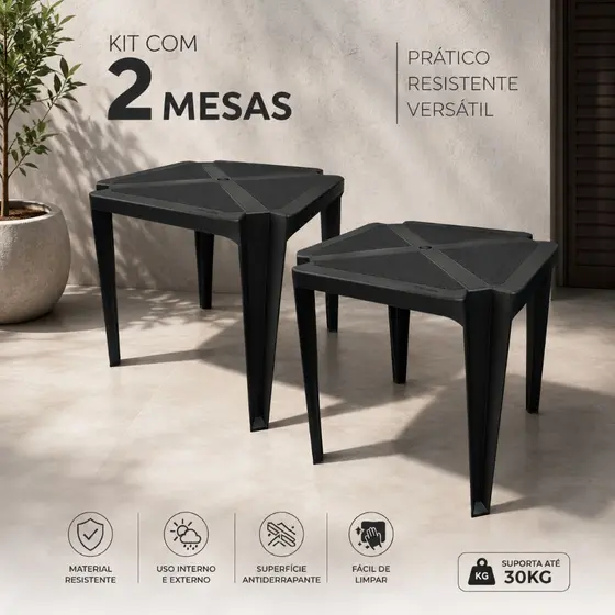 Kit 2 Mesas Plásticas Monobloco Resistente Uso Interno e Externo