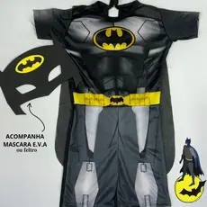 Fantasia Batman Infantil Heroi Menino Curta com Capa - Envio Imediato