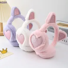 [AGBR] Protetores De Orelha Quentes De Inverno De Pelúcia Com Glitter Aquecedores De Gato Coração Pele Pendurada Capa De
