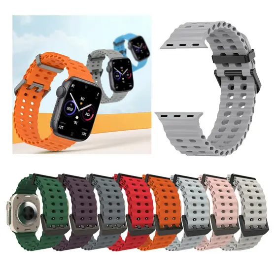 Pulseira De Silicone Respirável Para Relógio Esportivo 46mm 42mm 45mm 41mm 44mm 40mm Ultra 2 3 49mm iWatch Série 11 10 9