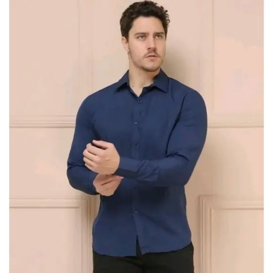 Camisa Masculina Manga Longa Slim Original 3% Elastano
