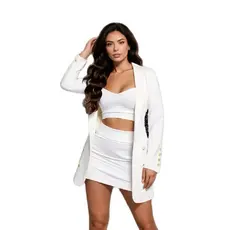 Conjunto Max Blazer Feminino com short saia e Cropped 3 peças