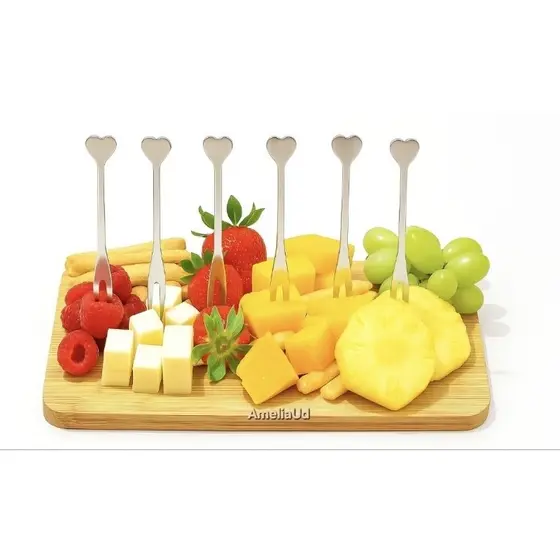 Kit 6 Mini Garfinhos  Petisco Coração Inox  Petiscos Fondue Queijo Frutas Jogo Com 6 Un - Unyhome