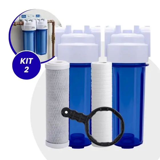 Kit Filtro 10 Polegadas Carcaça 2 Unidades Refil Carbon Block Refil PP Chave Para Purificador Água