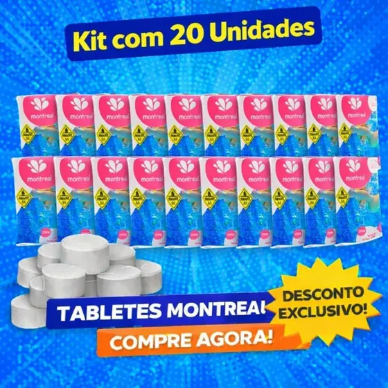 Kit Pastilhas Tablete Cloro 200g Tripla Acao Piscina 2kg Montreal