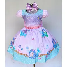 Vestido Infantil Ariel Pequena Sereia Fundo Do Mar Luxo Com Tiara
