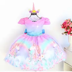 Vestido Infantil Fantasia Unicórnio 1 Ao 12 Festa E Tiara