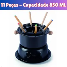 Aparelho de Fondue 11 Peças Aço Carbono com Garfinhos e Rechaud Queimador Para Queijo e Chocolate