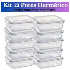 Kit de 3 até 12 Pote de Vidro hermético com tampa antivazamento 370 ml, 640, 1040 ml Marmita Papinha