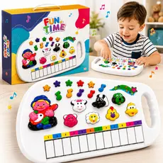 Piano Infantil Teclado Musical Fazendinha 12 Teclas Som de Animais Brinquedo Bebê Criança Branco Pratitudo Toys