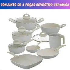 Jogo de Panelas 8 Peças Antiaderente Premium Revestimento Cerâmico Não Gruda Cozinha Completa