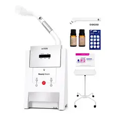 Kit Beauty Steam + Mesa Carrinho Auxiliar + Aroma e Máscara + B12 - Aparelho De Vapor De Ozônio E Aromaterapia - HTM