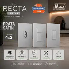 Tomada Prata Fosca 10A 20A 4x2 Recta Satin Blux Decoração Quarto Cinza Interruptor Simples Paralelo