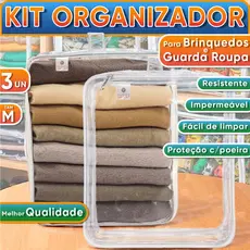 Kit 3 Organizador Brinquedos Guarda Roupa Blocos Montar Pelúcia Boneca Quarto Infantil  - TAM M PVC