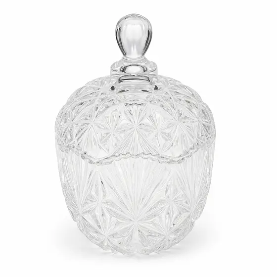 Kit 10 potes de Vidro Decorativos com Tampa Lapidada – Bomboniere Transparente Ideal para Festas, Eventos e Presentes Es