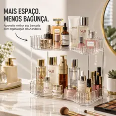 Prateleira Organizadora 2 Andares Acrílico Transparente de Canto para Banheiro Penteadeira Closet Cosméticos