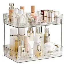Estante Organizadora De Maquiagem Cosméticos 2 Andares de Acrílico Transparente Moderna