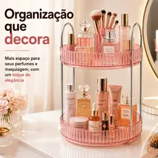 Organizador de Maquiagem e Perfumes 2 Andares Acrílico Rose Porta Cosméticos Grande Premium