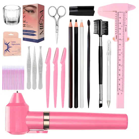 Kit Profissional Sobrancelhas Completo com Linha Pigmentada Dappen Paquímetro Pinça e Acessórios