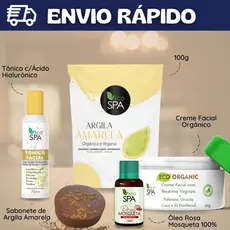 Kit Anti-idade Argila Amarela Sabonete Argila Amarela Creme Facial Rosa Mosqueta Tônico Hialurônico