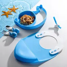 Kit 5 Alimentação Bebê Silicone Talher Prato Babador Alimentar Golfinho