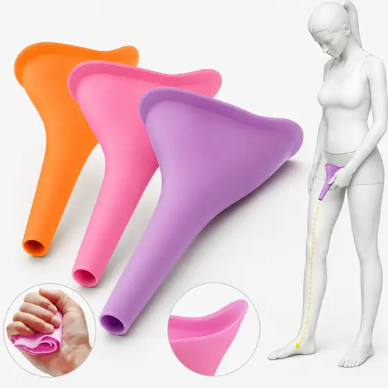 Funil Urina Feminino Para Mulher Fazer Xixi Em Pé Portátil Urinol Silicone Suporte Para Urinar