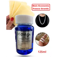 Limpa Prata 125 ML Monzi Com 3 Flanelas Mágica Brilho Polir Limpa Joias Clareador Produto Polimento