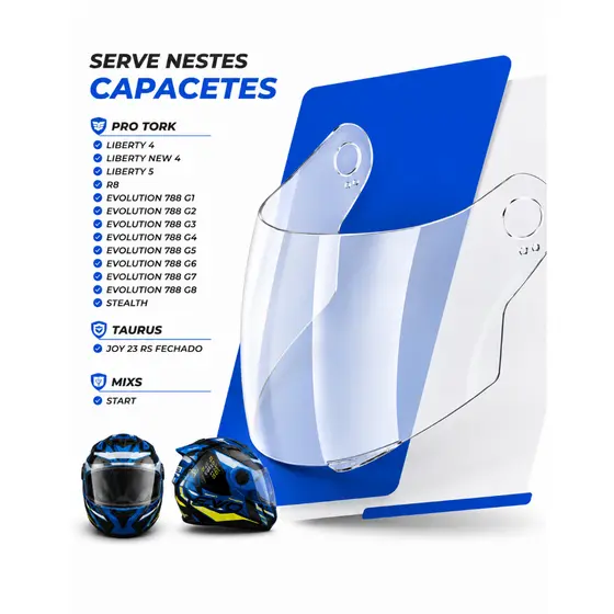 Kit Viseira + 2 Reparos Capacete Pro Tork Evolution 788 G1 ao G8 Transparente e Fumê Policarbonato
