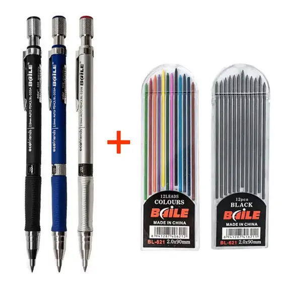 Lápis Mecânico De 2,0 mm/12 Cores/Refil/2B/Com Desenho/Escrita/Material De Escritório/Escola