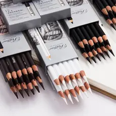 1PCS Lápis De Desenho Profissional 2H-14B-White-Brown-Eraser Carvão Vegetal Escrita Marrom Branco Esboço Material Escolar Papelaria Caneta