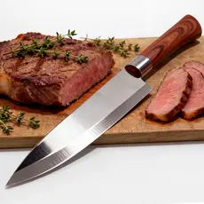 Faca Para Churrasco Aço Inox Cabo Madeira Corte Preciso Carnes Profissional