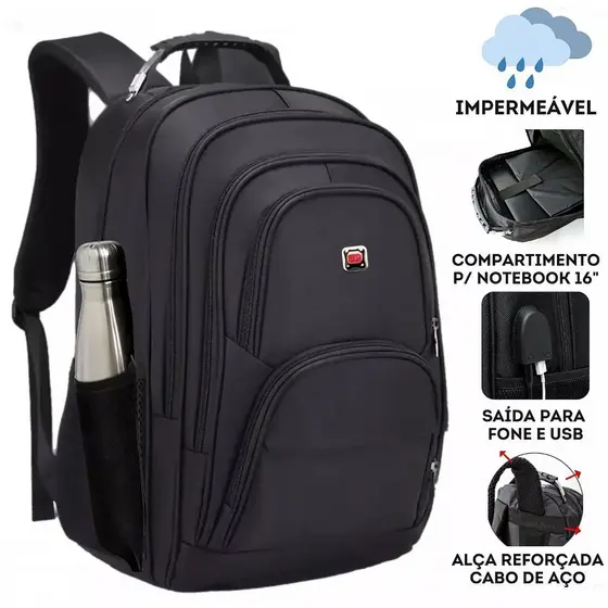 Mochila Grande Executiva Notebook Impermeável Saída Usb e Saída Fone Oferta