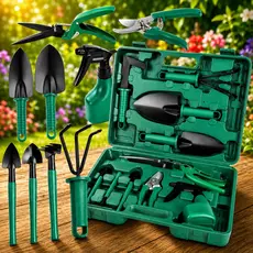Kit Para Jardinagem Jardim Jogo Ferramentas Grama Corta Galhos Maleta Pás Poda 10 Peças Com Maleta Promoção