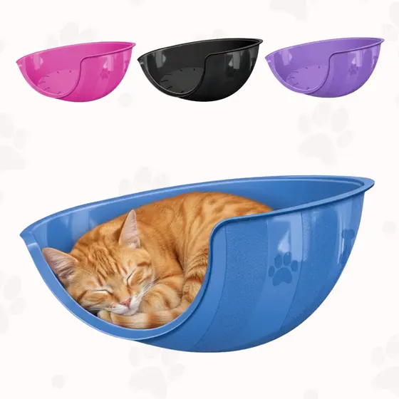 Caminha Cama de Gato Plástica Paris Pet Arejada Resistente Ventilada Azul Para Gatos