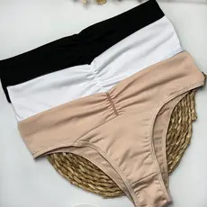 Kit com 3 Calcinhas Cintura Alta Pala Dupla Forro 100% Algodão Nâo Marca Cós Alto Com um Ultra Conforto