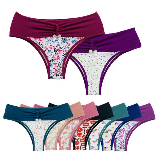 Kit Calcinhas Cós Alto Plus Size Estampada Microfibra 3 Unidades