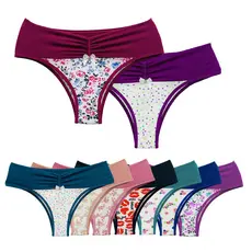 Kit Calcinhas Cós Alto Plus Size Estampada Microfibra 3 Unidades