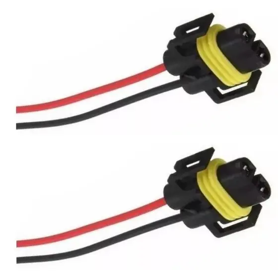 Par de Chicotes Com Conectores Soquetes Plugues e Lâmpada Super Branca Fio H8 H11 H27 Rabicho