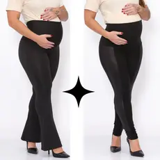 KIT 2 Peças Calças Flare Gestante + Legging Montaria Cirre Maternidade Preta Zero Transparencia