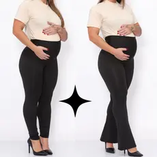 KIT 2 Peças Calças Flare Gestante + Legging Básica Maternidade Preta Super Zero Transparencia..
