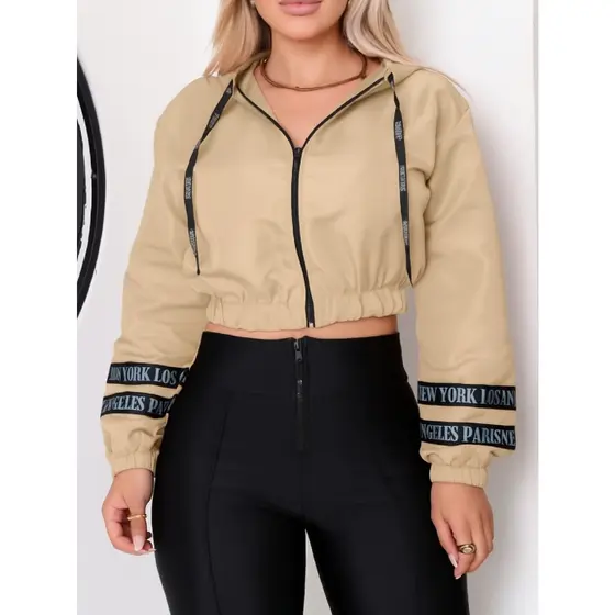 Jaqueta Feminina Corta Vento Neon Casaco Touca Tactel Promoção