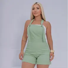 Jardineira Macaquinho Feminina MARIA tecido Linho Premium com bolsos e ziper lateral