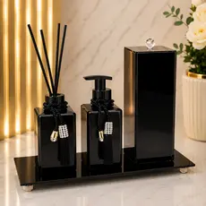 Kit Lavabo/Banheiro Difusor de Varetas + Porta Sabonete Líquido Porta Escova de Dente Decorado/Bandeja