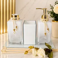KIT LAVABO BRANCO DEGRADE OURO LUXO PORTA ESCO ESCOVA BANDEJA