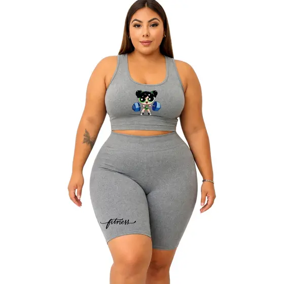 Conjunto Fitness Academia Gym Feminino Docinho Fitness Top + Bermuda Meia Coxa Poliester Suplex