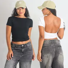 Kit 2 Cropped Feminino Costa Nua Baby tee Liso Casual Suplex