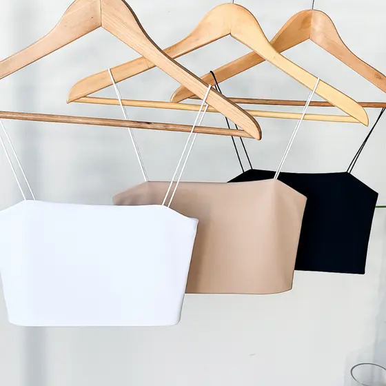 Kit 3 Cropped Feminino Top Faixa Alças Finas Elásticos Básico Forro Duplo Suplex