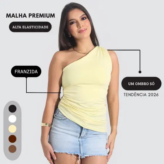 Blusa Feminina Elegante Mula Manca Assimétrica Casual Ombro Ùnico Com Franzido